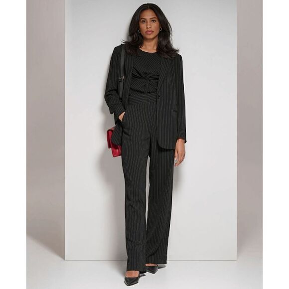 DKNY Pinstripe Sleeveless Twist-Front Business Top SIZE L MSRP $69 NEW WITH TAGS - Picture 4 of 12